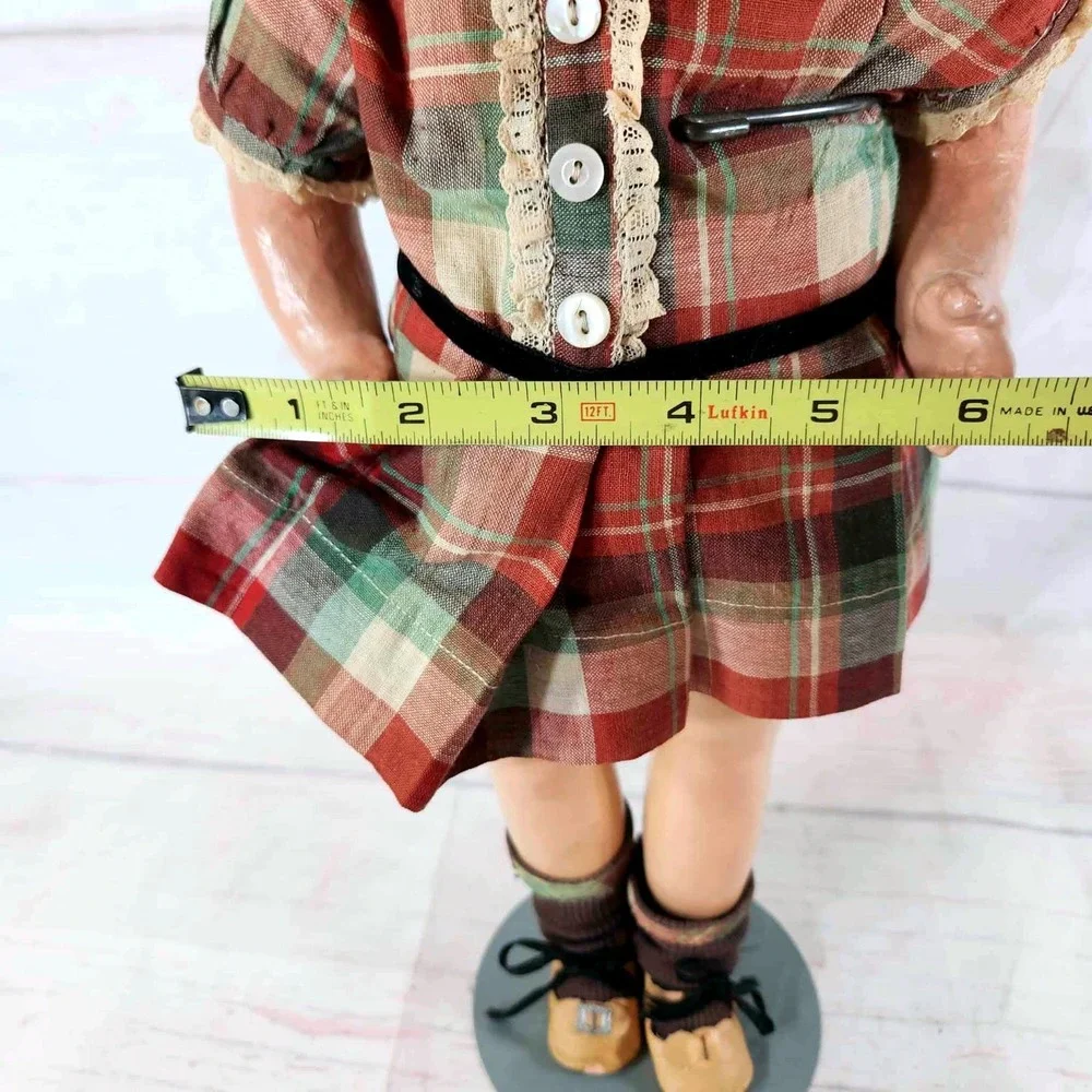 Vintage Composition Doll 1920s 17 Inch Plaid‎ Dress